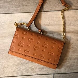 MCM KLARA MONOGRAMMED LEATHER SMALL CROSSBODY WALLET   EUC